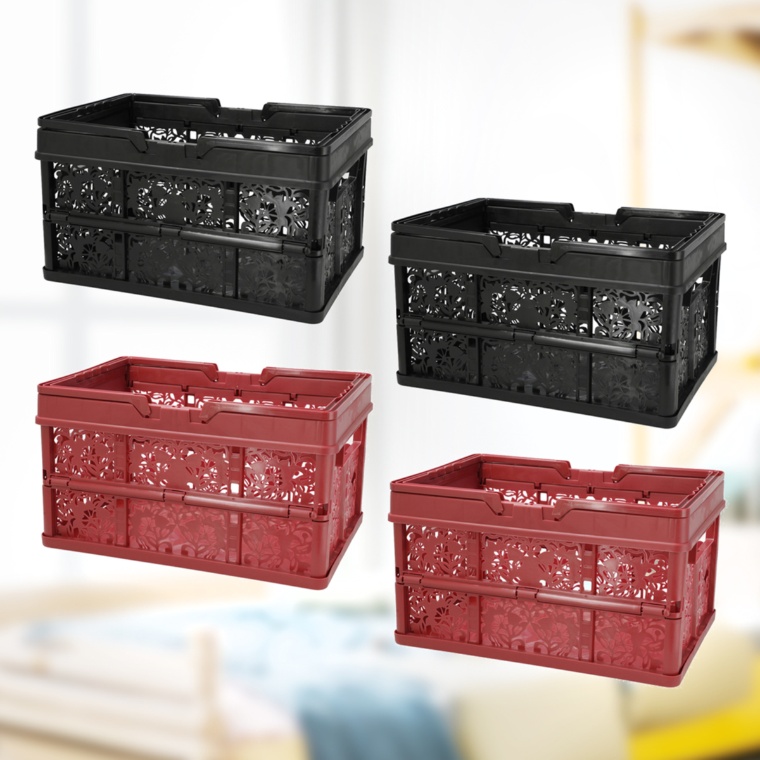 取っ手付き お洒落な折り畳みコンテナネット限定4コ