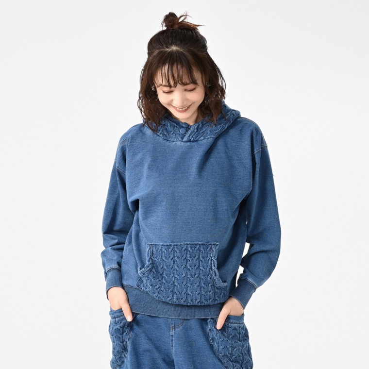 UNILOA3C ケーブル編み&ヴィンテージ裏毛コンビパーカー