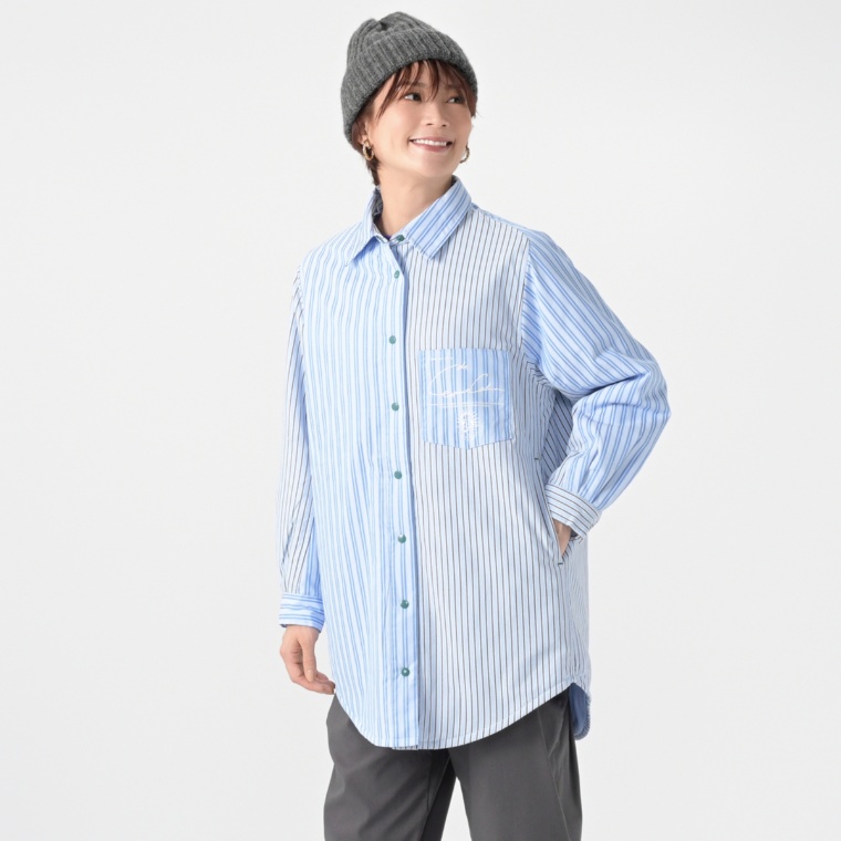 calma ストライプMIX 中綿シャツジャケット