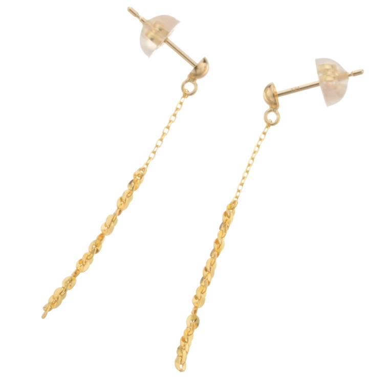 純金/18K ボリュームツイスティミラーチェーン イヤリング/ピアス