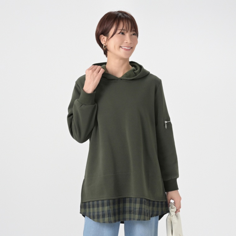 Provador ふわぽか裏起毛 チェックAラインチュニック