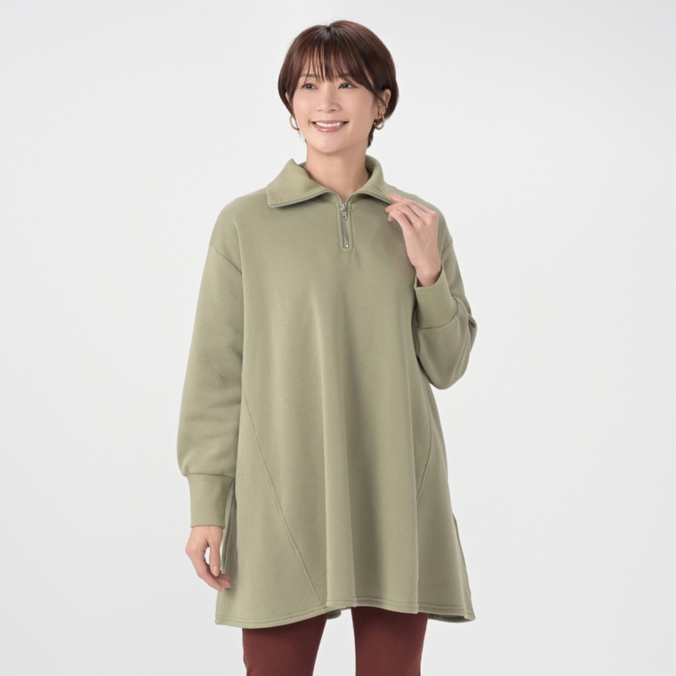 Provador ZIPカラー ふわぽか裏起毛Aラインチュニック