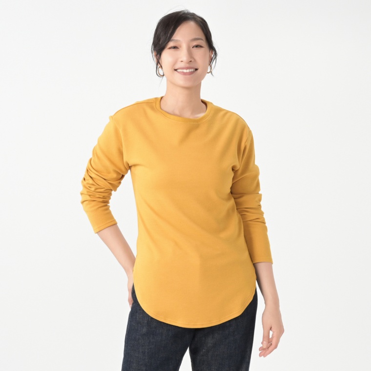 GRC 吸湿発熱ワッフルクルーネックロンT