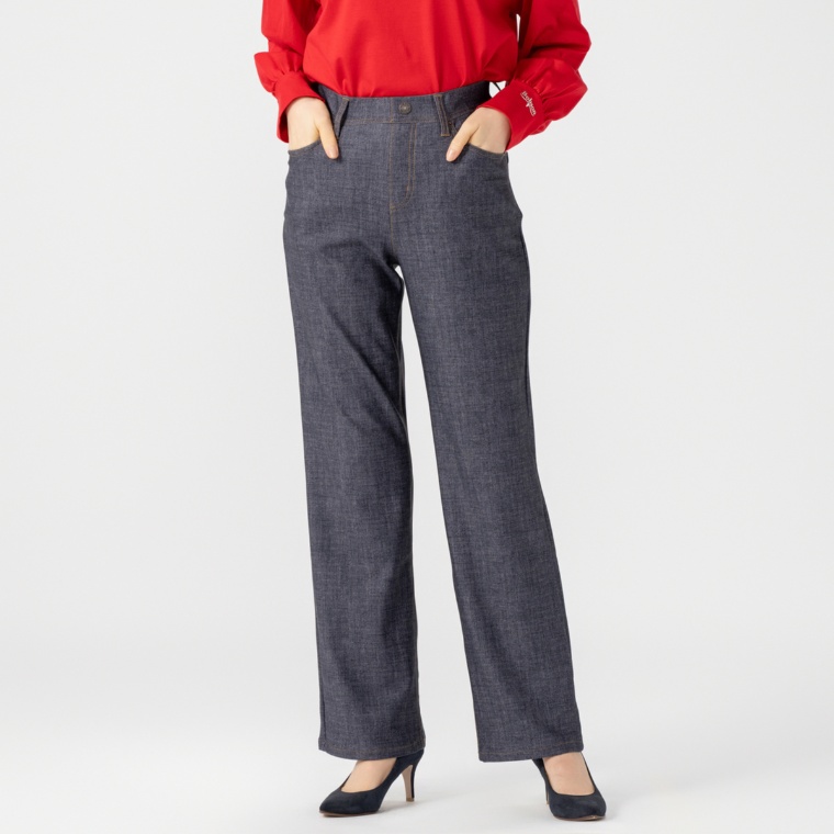 BOBSON SunSister ストレッチニットデニム調ストレートパンツ