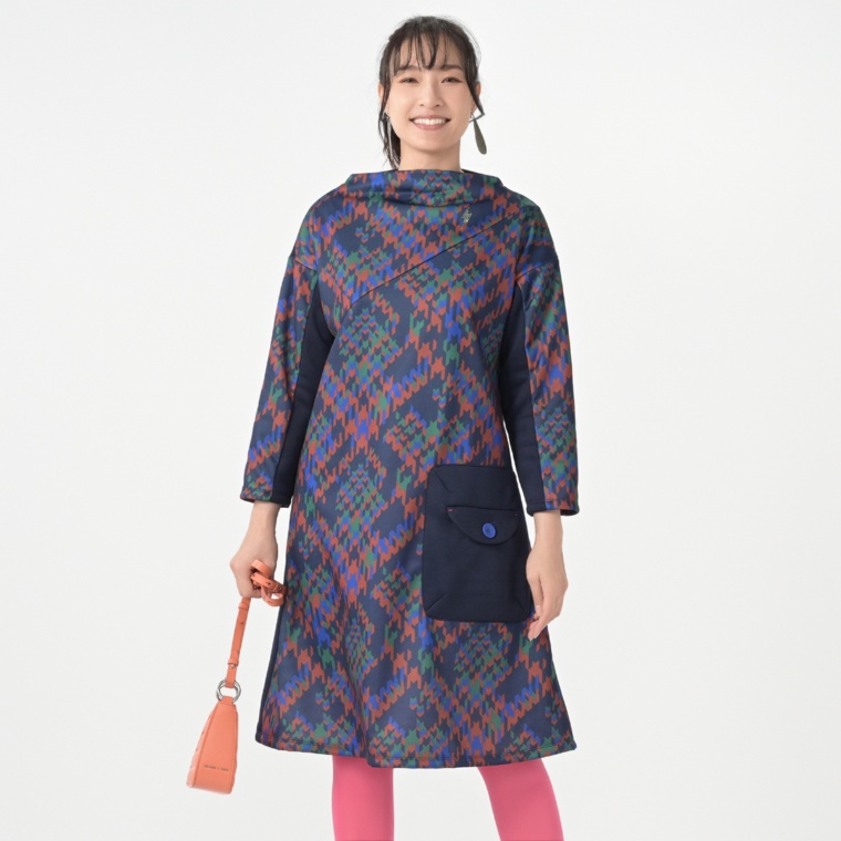 SUPERLADY ビッグチェックAラインカットソーワンピース