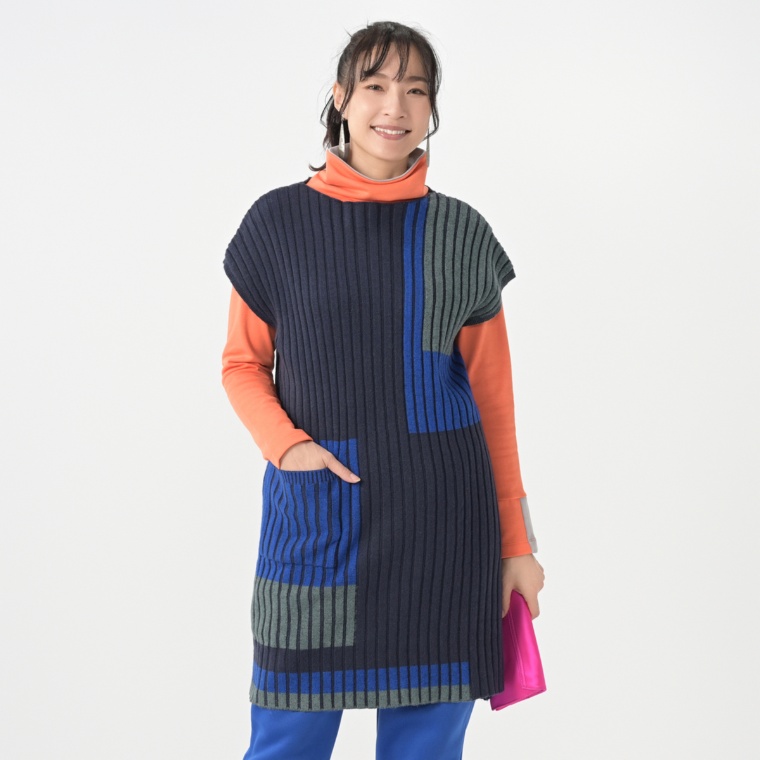 SUPERLADY カラーブロックプレーティングニットベスト