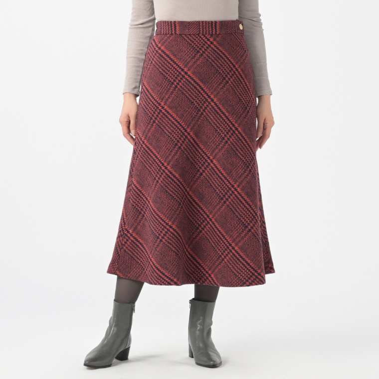 CARRIERE ツイードBIGチェック柄Aラインスカート