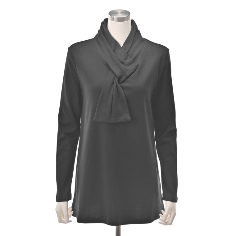 Provadorスーピマ綿100% ソフト裏起毛リボンタイチュニック