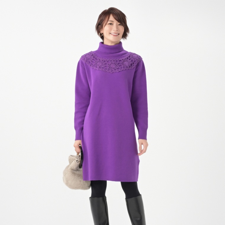 Provadorふわもちカギバリレース ニットチュニックワンピース