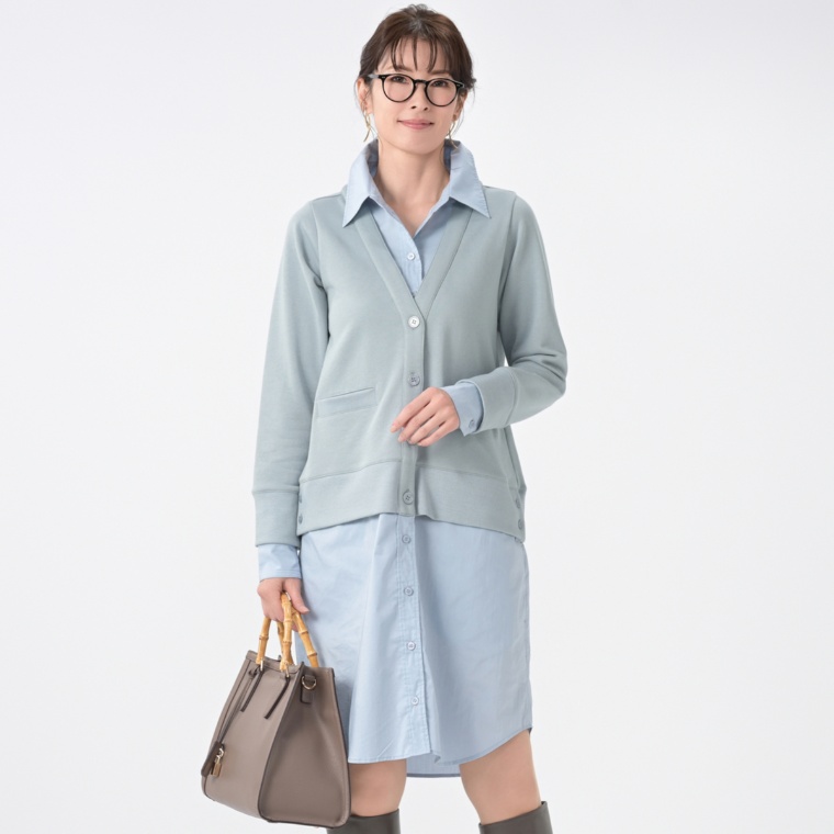 MASAGO 裏毛と布帛ドッキングワンピース