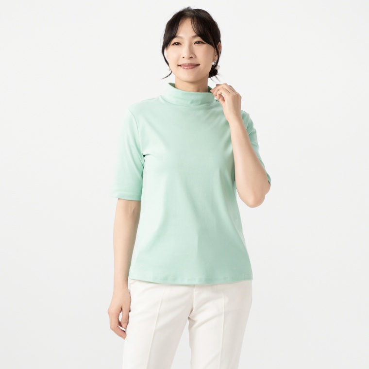 IsaacMizrahi Liveシルキーコットン混5分袖プルオーバー