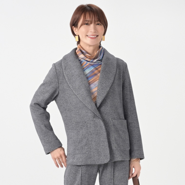 calma 裏シャギー柔らかショールカラージャケット