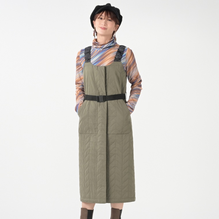 calma ヘリンボンキルトジャンパースカート