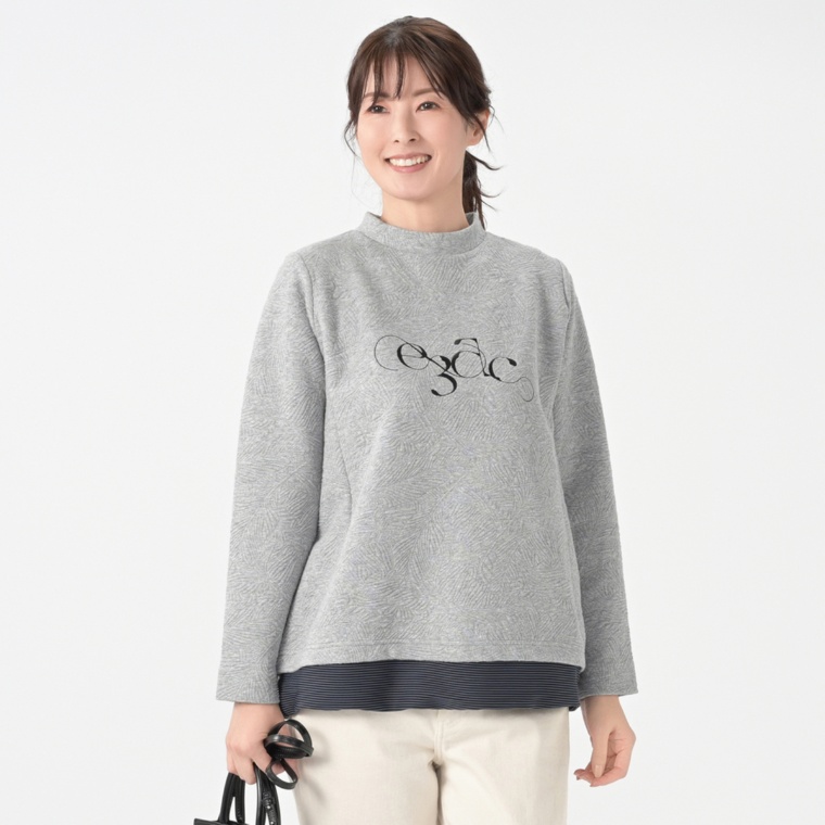 calma ふくれと3Dボーダー ロゴ刺繍プルオーバー