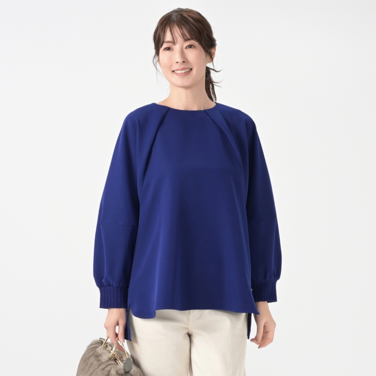 calma ダブルクロス ランタンスリーブブラウス