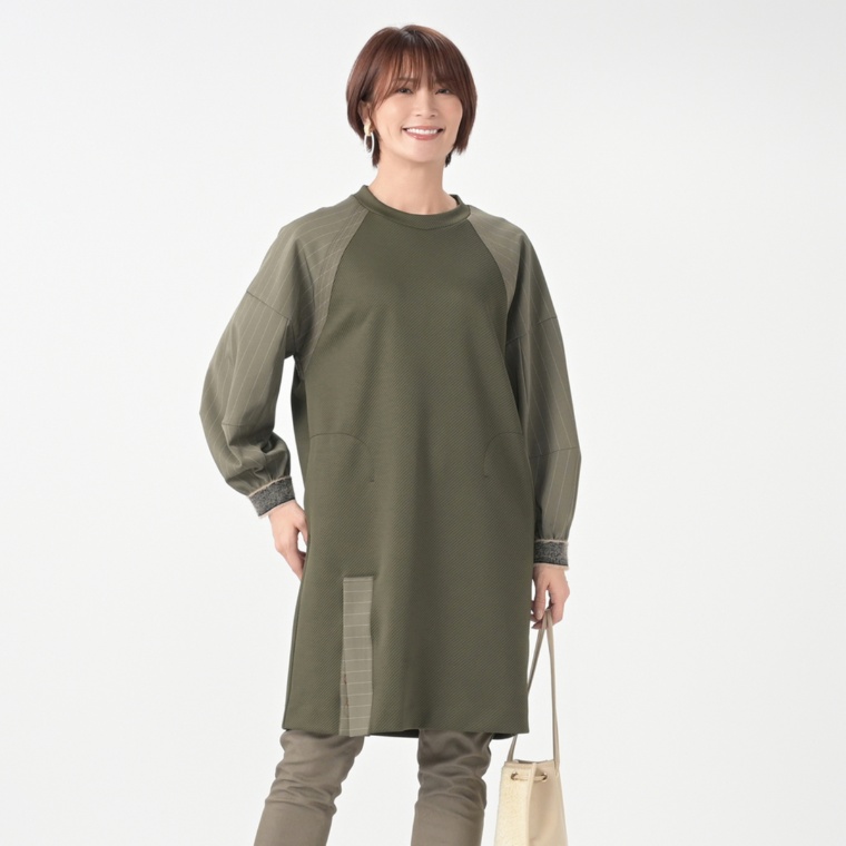 calma モードストライプMIXロングチュニック