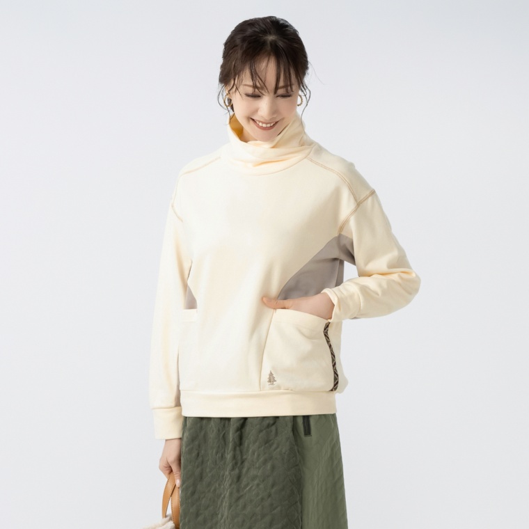 WOODS オーバーラップハイネック配色切替トップス