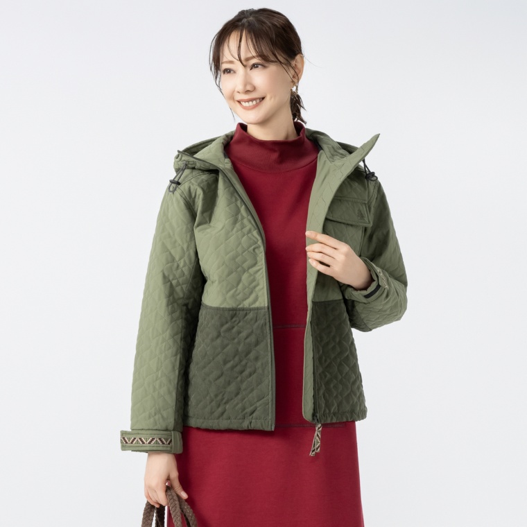 WOODS ツートン中綿キルトフードジャケット