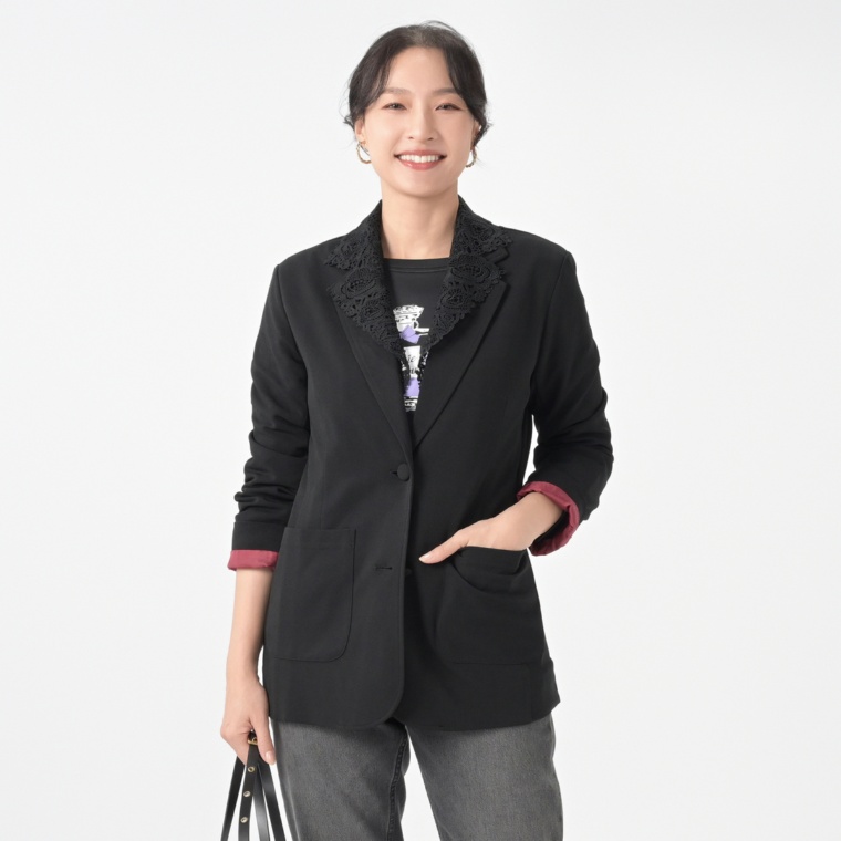 Pixie Heart 刺繍レース衿リトルブラックジャケット