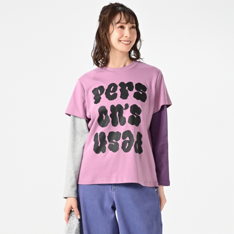 PERSONS レイヤード風ロゴプリントTシャツ