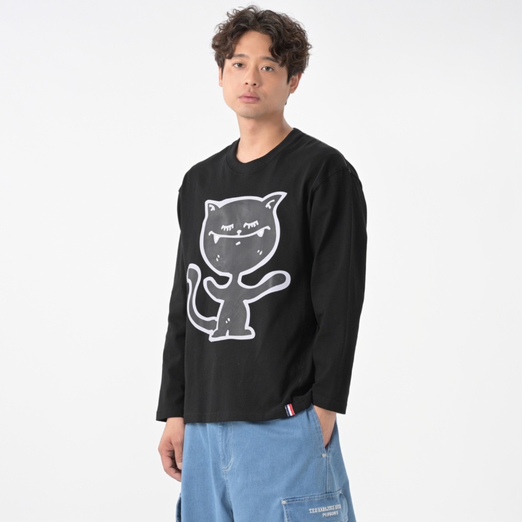 PERSONSBOY スマイルキャットプリント長袖Tシャツ