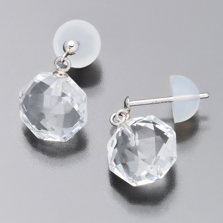 スタックカラーズPT900八角水晶 ピアス 計5.0ctUP