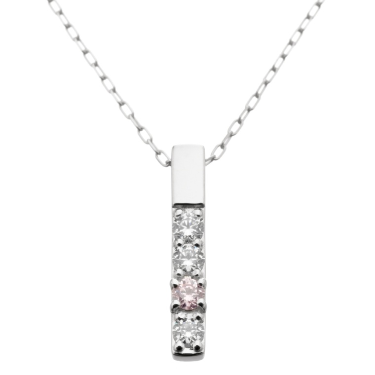 ピンク&DカラーダイヤモンドPT Iラインペンダント