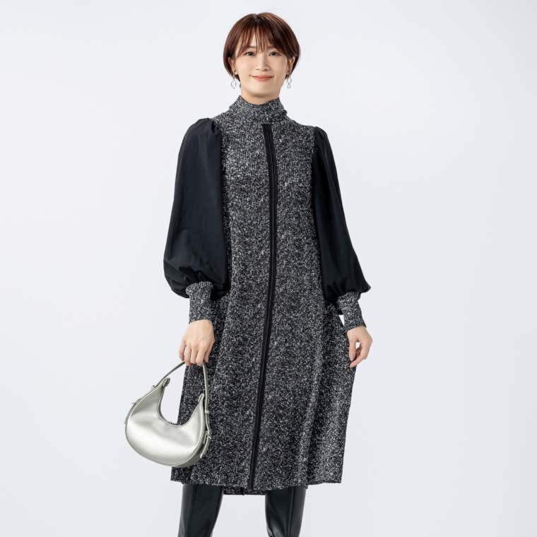 SPECCHIO シャトルプリーツフリーサイズ パフスリーブワンピース