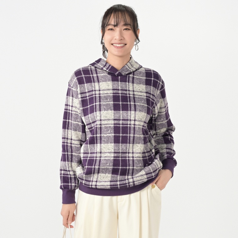 Provador ニットフリース裏起毛チェックチュニック