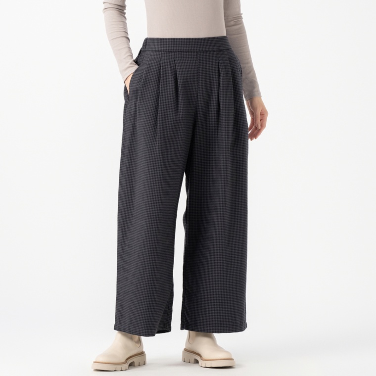 ピープルツリー 手織りコットン千鳥格子ワイドパンツ