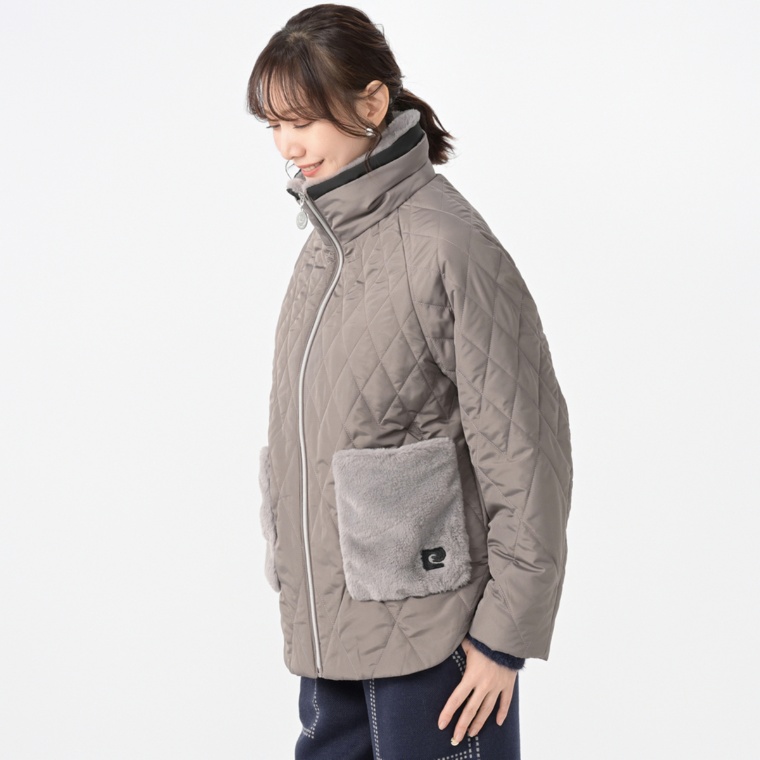 PCD バイカラースタンドカラーのラウンドライン中わたブルゾン