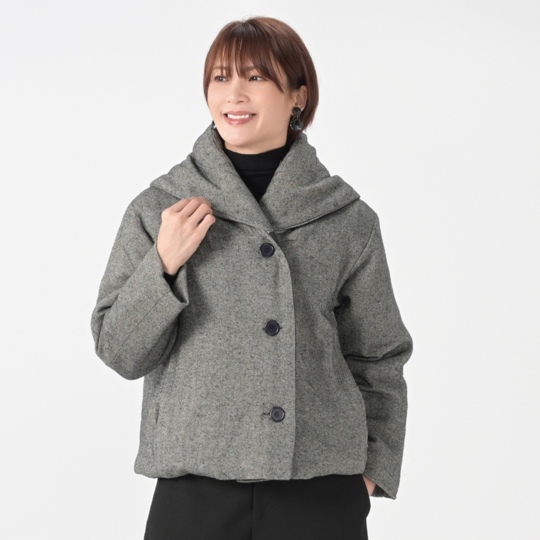 myM ツイード織中綿入りジャケット