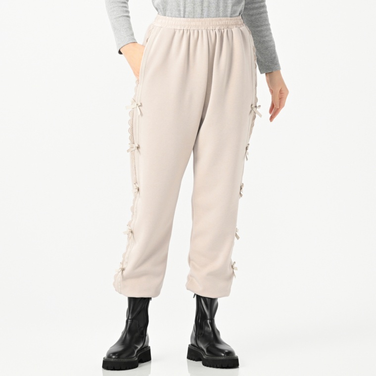 &LOVE スカラレースのサイドリボン裏起毛パンツ