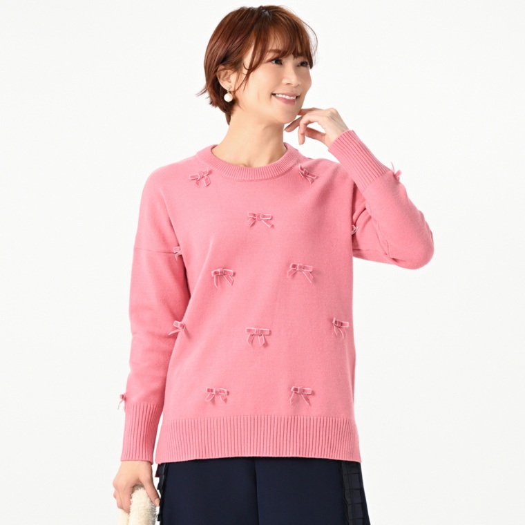 &LOVE ベルベットリボンのCUTEニットプルオーバー