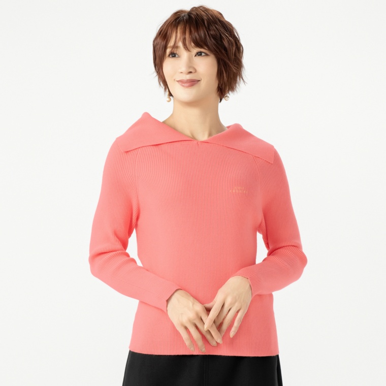 Anne Coquine コアスパンヤーンニット抜き衿プルオーバー