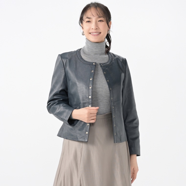 LEATHER Edition シープレザークルーネックジャケット