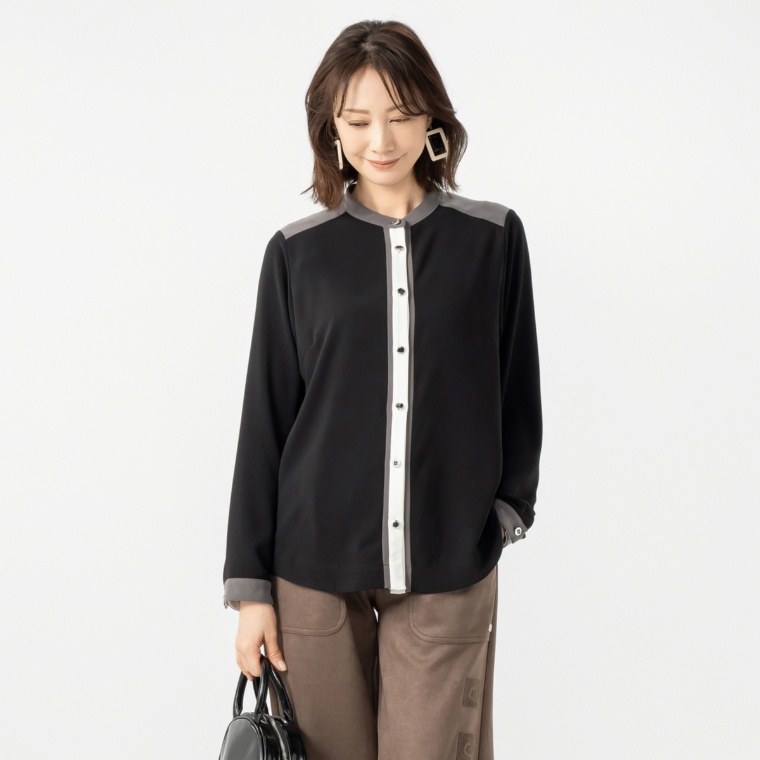 PCD ブロッキングカラーアクセントラインのモダンブラウス