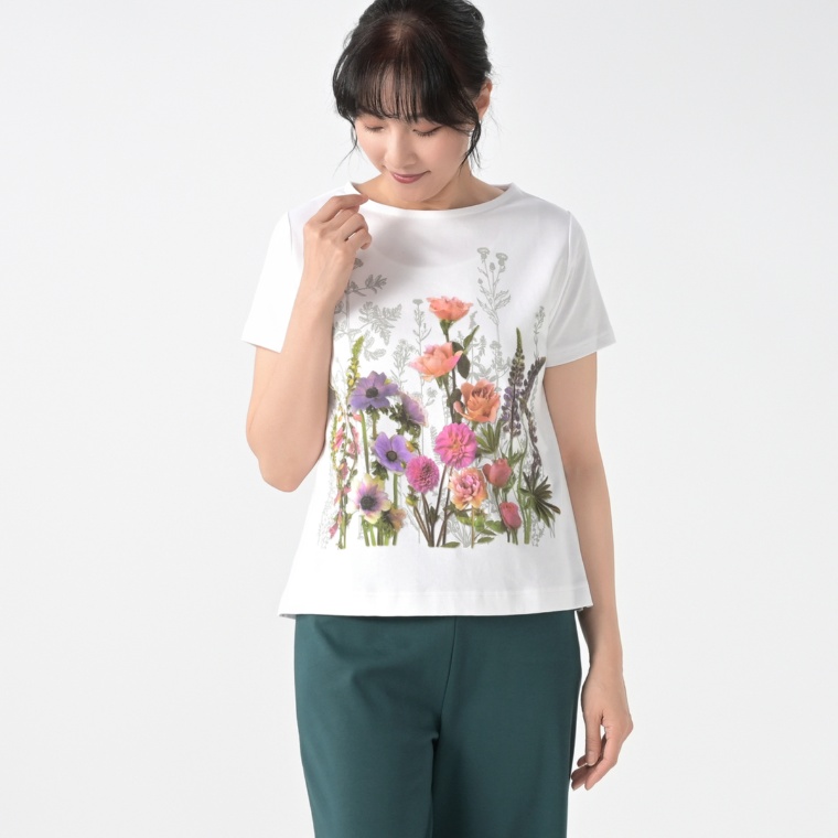 FairyStyle フラワー 半袖ホワイトプルオーバー