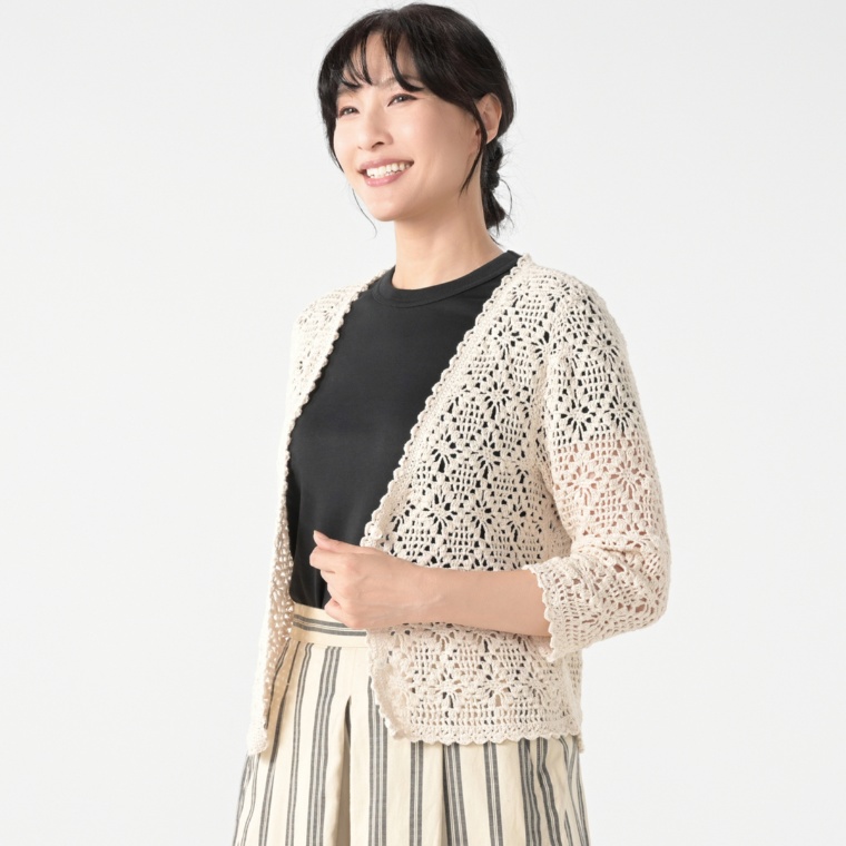 ピープルツリー 手編みクロシェ コットンカーディガン