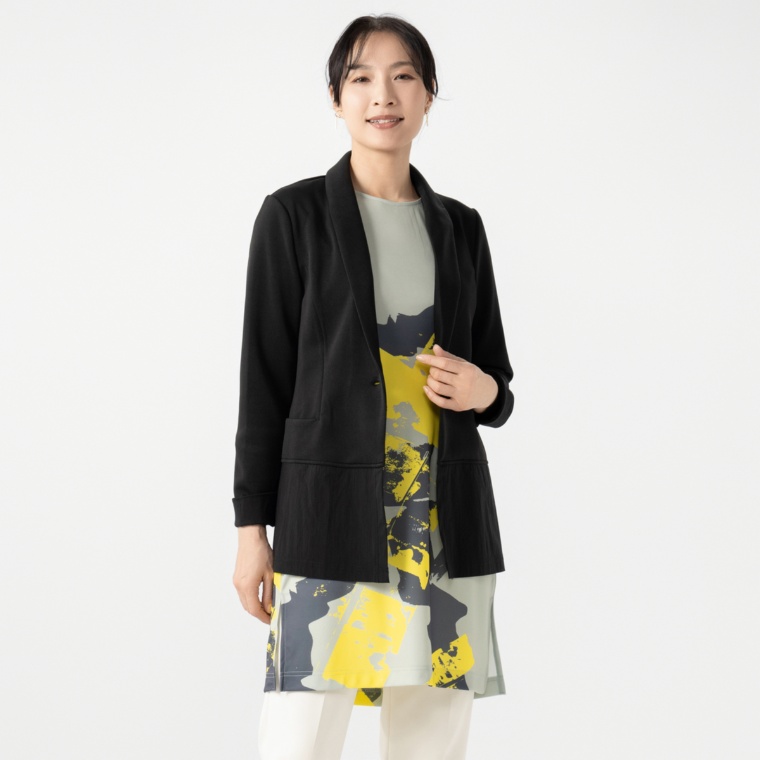 BOUTIQUE JUNKO ショールカラー異素材デザインジャケット