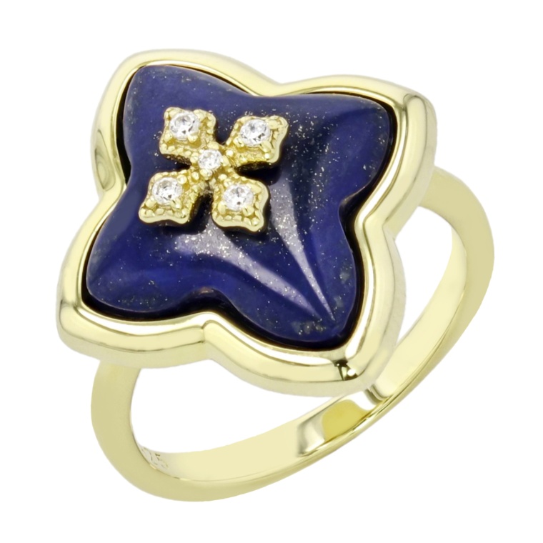 SS ラピスラズリ&CZ クロスポイント リング[エレクトラ]