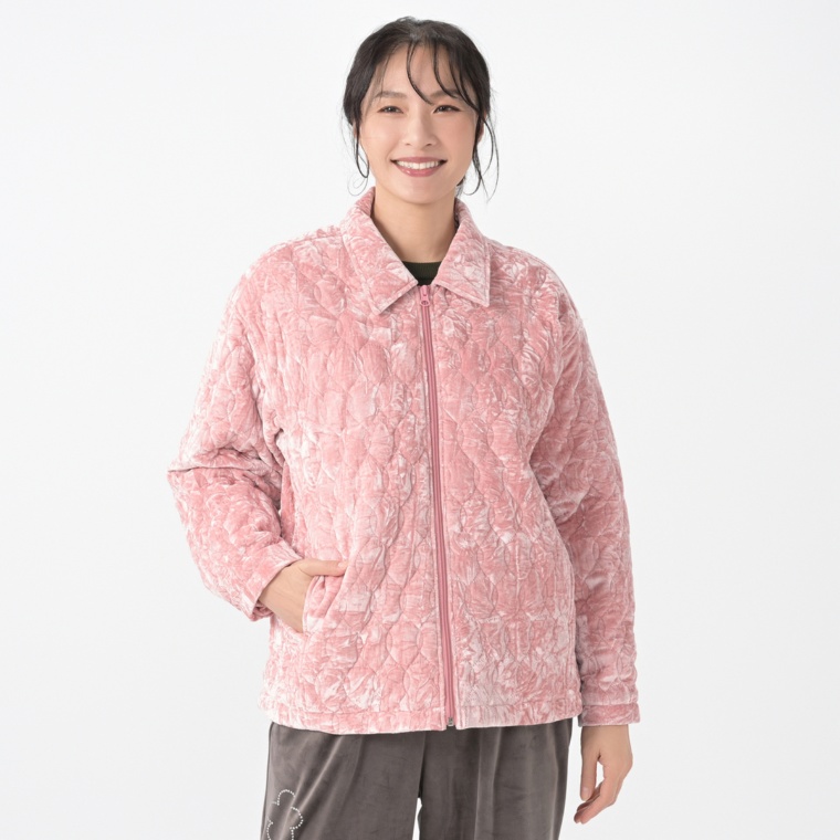 PERSONS ベロア中綿キルティングブルゾン