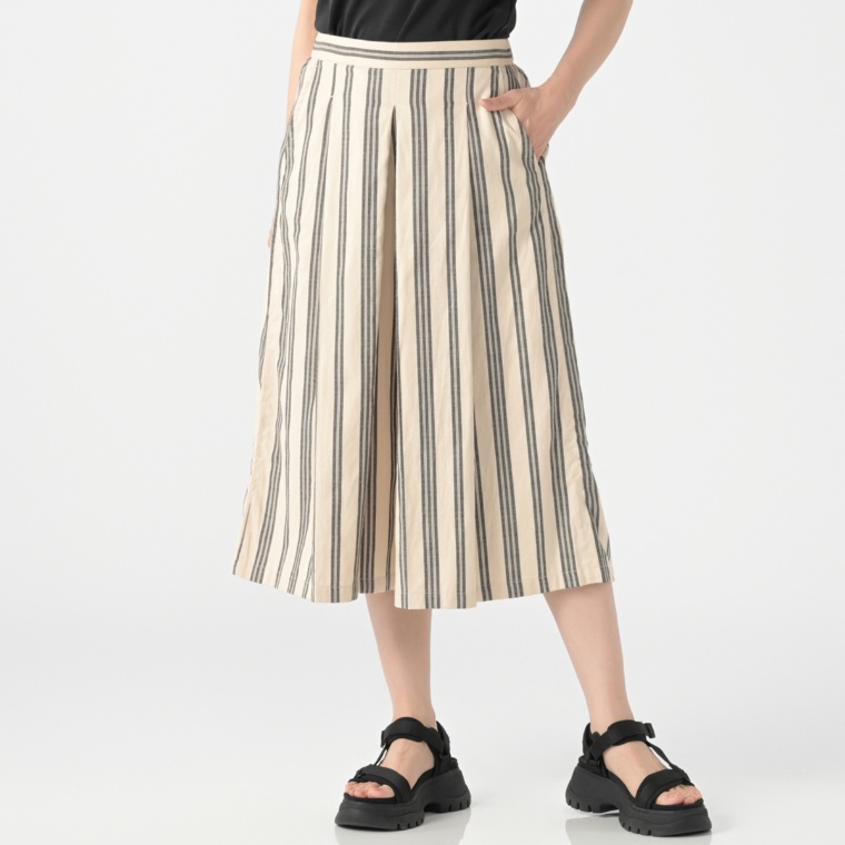 ピープルツリー 手織りストライプワイドパンツ
