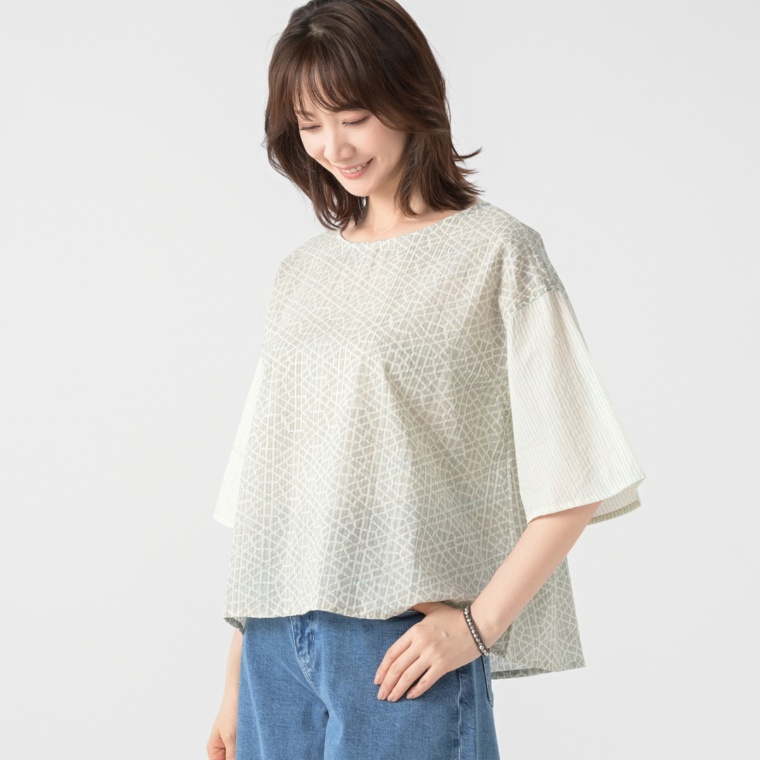 ピープルツリー ブロックプリントブラウス