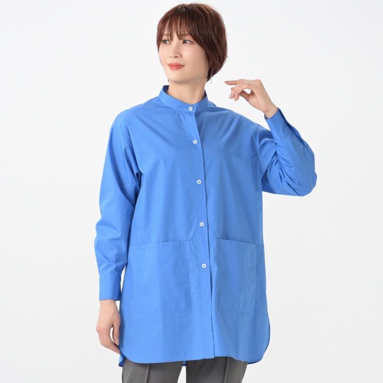 YukaKoshino スタンドカラーのBIGポケットチュニックシャツ