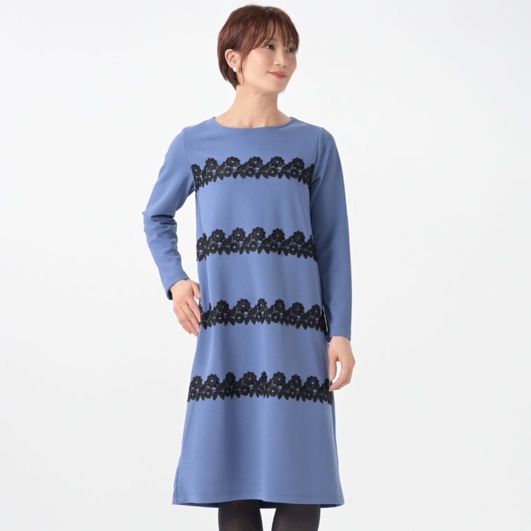 Pixie Heart レースアクセント ジョーゼットポンチワンピース