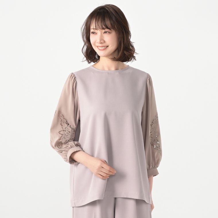 anatelier カットワークスリーブブラウス