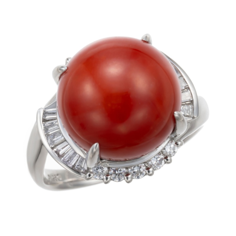 土佐沖産血赤珊瑚 PT950 リング13mm珠