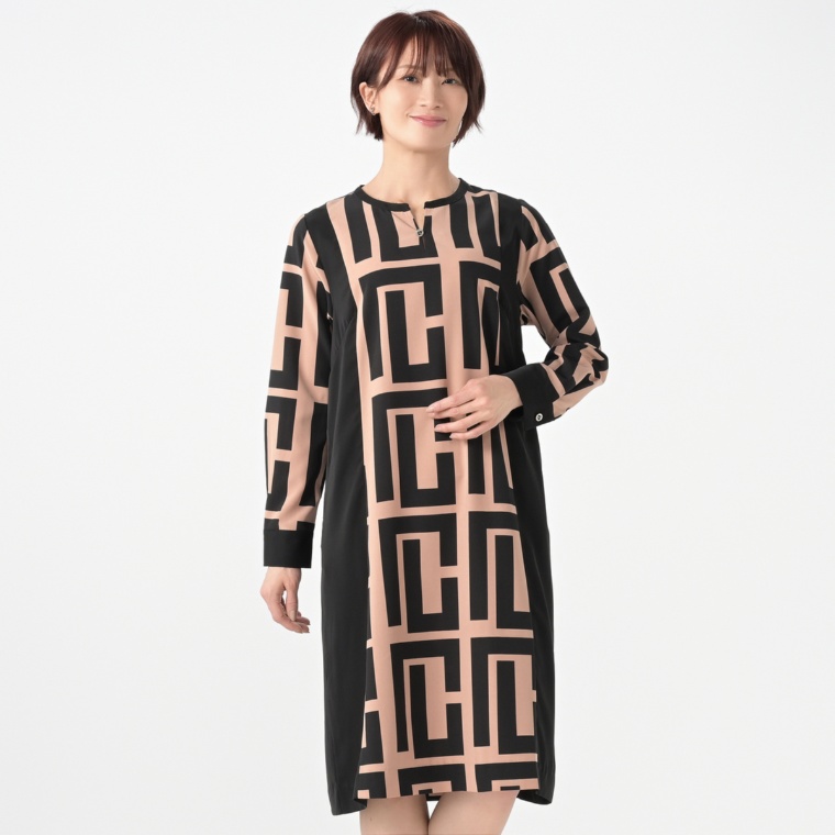 PCD モダンコントラストのバイカラーワンピース