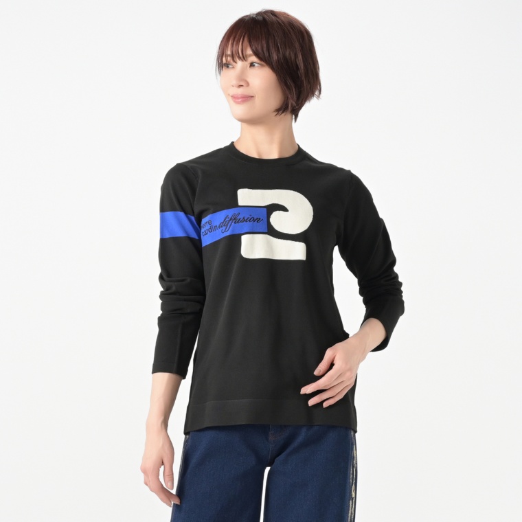 PCD インターシャビッグロゴデザインのニットプルオーバー